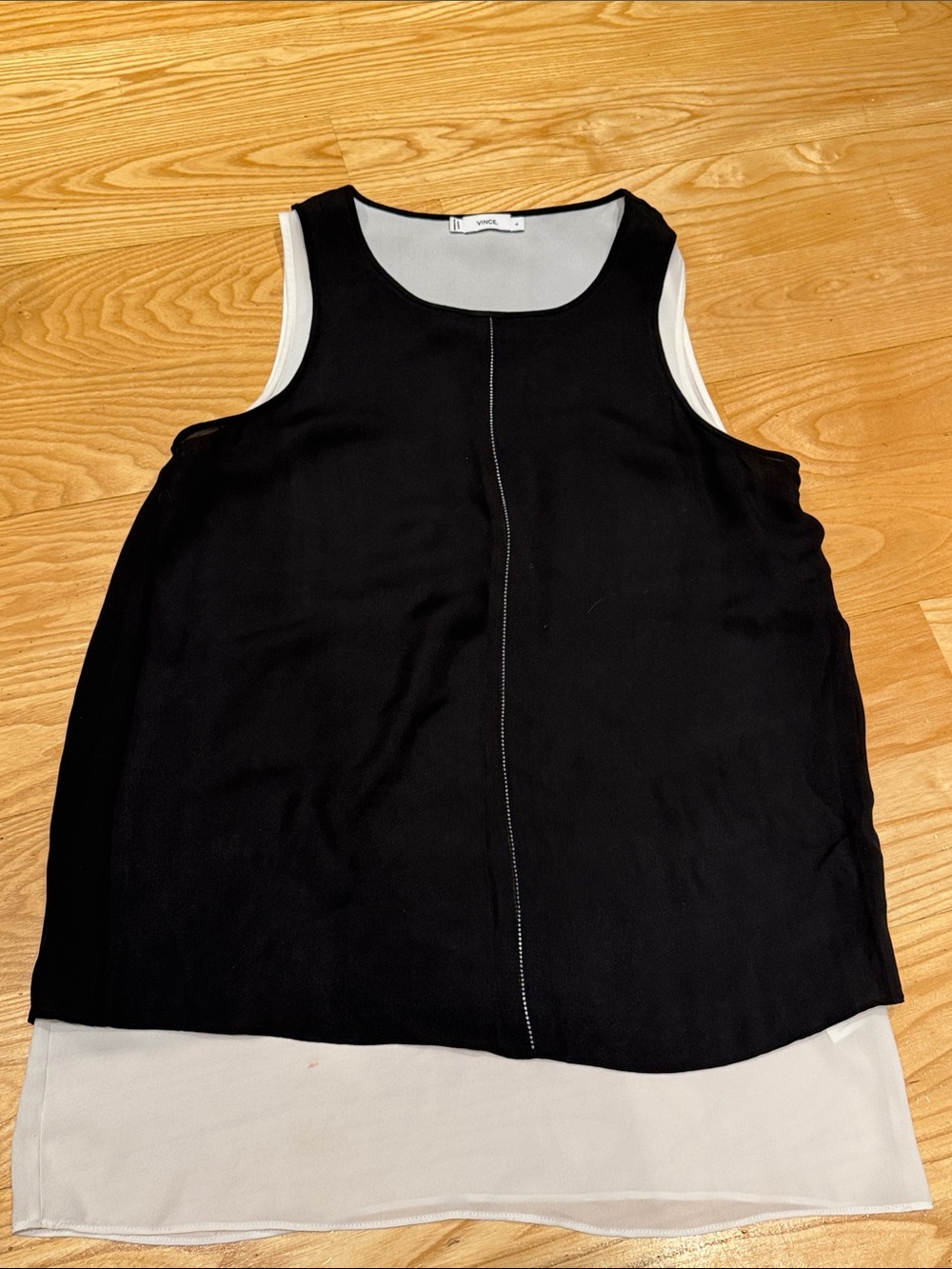 Great *Vince* Black Tank with White Layered Hem - Size S
